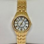Women’s quartz analog gold tone wrist watch 28mm pearl dial 7” Photo 0
