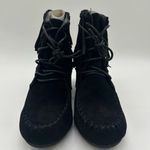 Top Moda ‎ Boots Womens 6.5 Black Moc Toe Lace Up Wedge Moccasin Bootie NEW Photo 3