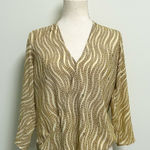 Michael Kors Ivory Gold Chain Print Surplice Hi Lo 3/4 Sleeve V Neck Top Small Photo 0