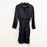 ZARA  Satin Collared Ruched Side Tie Mini Slip Dress Party Cocktail Black Small Photo 2