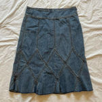DKNY  Jeans Embroidered A-Line Midi Denim Skirt with Contrast Stitching Photo 0