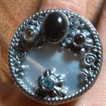 Shungite Multi Gemstone Mother of Pearl Sterling Silver Cocktail Ring (Size 7) Photo 10