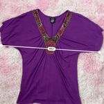 Rue 21 Y2K Purple Beaded Embellished V-Neck Short Sleeve Top Photo 3