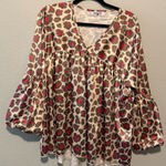 Crazy Train  Women’s Small Silky Cream and Pink Leopard Print Blouse Photo 0