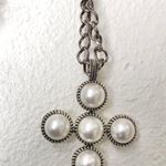 Silver chain pearl cross pendant long chunky necklace Photo 0