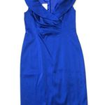 Kay Unger NWT Portrait Shawl Collar Royal Blue Stretch Satin Sheath Dress 12 Photo 1
