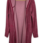 Soft Surroundings  Red‎ Pink Striped Cardigan Sz M Hooded Open Front Knit Comfort Photo 0