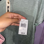 Moral Fiber Green lace V-neck short sleeve top keyhole back slub tee womens L NWT blouse Photo 2