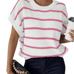 SheIn Slouchy Knit Sweater Vest White With Pink Stripe Preppy Girlie Size M New Photo 0