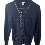 Cache’ size M black knit faceted button chain accent cardigan. Size M Photo 0