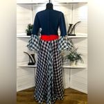 Vintage 70s Gingham Maxi Dress Navy Blue Red Bow Medium Photo 5