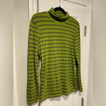 Lands' End  Size M Green Gray Stripe Long Sleeve Turtleneck Top Stretch Soft Photo 3