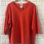 Quacker Factory  orange‎ v-neck buttons 3/4 sleeve Photo 0