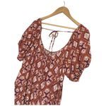 Knox Rose  Womens XXL Midi Tiered Boho Scoop Neck Short Puff Sleeves Tie Rust Photo 8