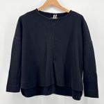 Anthropologie Black Oversized Waffle Knit Crew Neck Long Sleeve Top Size XS Photo 0