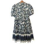Ulla Johnson  Dahlia Dress Blue Batik Short Puff Sleeves Crew Neck Silk Lurex 2 Photo 2