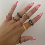 Boutique Korean Colorful Geometric Acrylic Round Rings Set of 10 Photo 1