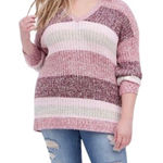 Torrid  Pullover Slouchy V-Neck Tunic Sweater Chunky pink ombre Stripe M/10/00 Photo 0