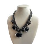 Black & silver chunky rhinestone floral statement necklace and sequin black bang Photo 3