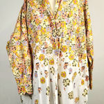 OttodAme Floral Print Shirt Dress Yellow Purple‎ Long Sleeve Button Down S Photo 0