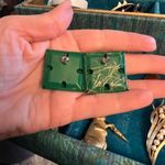 Vintage Art Deco Earrings Green & Gold 80’s Mod Earrings, pierced, acrylic, 1.5” Photo 2