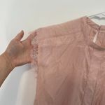 EXPRESS Light Baby Pink Textured Swiss Dot Lace Trim High Neck Coquette Blouse S Photo 5