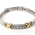 Stainless steel magnetic bracelet w/CZs 7.5" Silver Photo 0