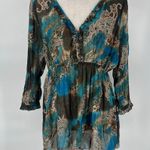 Notations Y2K Sheer Babydoll Womens Top Sz L Boho Ruffle Chiffon Festival Hippie Photo 10