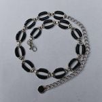 Women Silver Tone Chain Link Metal Belt-Black Enamel-Adjustable Length-Chic Photo 0