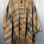 Chevron Knit Shawl Wrap Womens One Size Multicolor Fringe Boho Poncho Ruana Photo 0