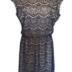 Guess  Lace Dress Womens Sz 12 Navy Lined Knee Cap Sleeve Studs Western Romantic Photo 0