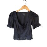 1. State  Women's Puff Sleeve Cinched Front Sweetheart Top In Black Photo 5