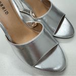 Torrid Silver Faux Leather Wedge Mules Womens Heels 6WW Acrylic Clear Peep Toe Photo 1