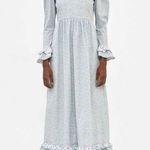 Batsheva Long Ruffle Prairie Ditsy Floral Maxi Dress Size 0 XS Blue Purple Photo 1