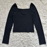 Madewell Top Ribbed Square-Neck Long-Sleeve Tee True Black M NWT New Photo 4