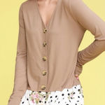 DOUBL JU Long Sleeve, Size XL, Super Soft Top, Button up Front Tan Photo 0