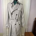 Gap  Women’s Blue Pinstriped Double Breasted Trench Coat Medium Belted Classic Photo 2