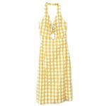 Sugar Lips Gingham Midi Dress Size Medium Yellow White Tie Front Halter Sz M New Photo 1