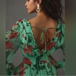 Anthropologie The Odetta Ruffled V-neck Dress Green and Red Floral size Medium Photo 2