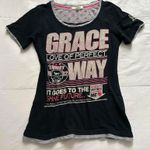 Japanese brand pop punk Black and pink graphic baby tee Photo 0