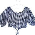 Forever 21 Blue White Gingham Top Cropped Off Shoulder Western Coastal Cowgirl Photo 0