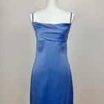 We Wore What  Cowl Midi Slip Dress Satin Charmeuse Slate Blue Classic US 2 NWT Photo 4