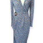 Saylor Ditsy Floral Midi Dress Blue Deep V-Neck High Slit Long Sleeves Photo 12