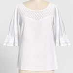 Modcloth  White Cotton Short Sleeve Blouse Puff Sleeves Daisy Print Lace M Photo 0