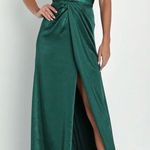 Lulus NWT  Women's M Emerald Satin Sleeveless Pleated Maxi Dress Formal Photo 0