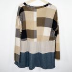 Entro  V-neck Knit Colorblock Plaid Sweater Womens Size Large Tan Blue Pullover Photo 1