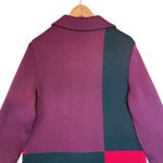 St. John  Patchwork Colorblock Knit Wool Twill Coat in Caviar Ruby Multi Large Photo 6