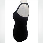 Timing NEW Black Slim Fitted Soft Ruffle V-Neck Henley Sleeveless Top Small Photo 5
