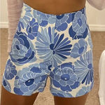 ZARA Blue & White Floral High-Waisted Shorts – Summer Vacation Resort Wear Women's Photo 3