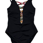 NWOT Bleu Rod Beatte Swimsuit Womens 10 Black 1 Piece Beach Travel Resort Plunge Photo 0